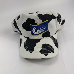 Vtg Golden Guernsey Dairy Cow Pattern Snapback Hat Black White Spotted 90s READ‎